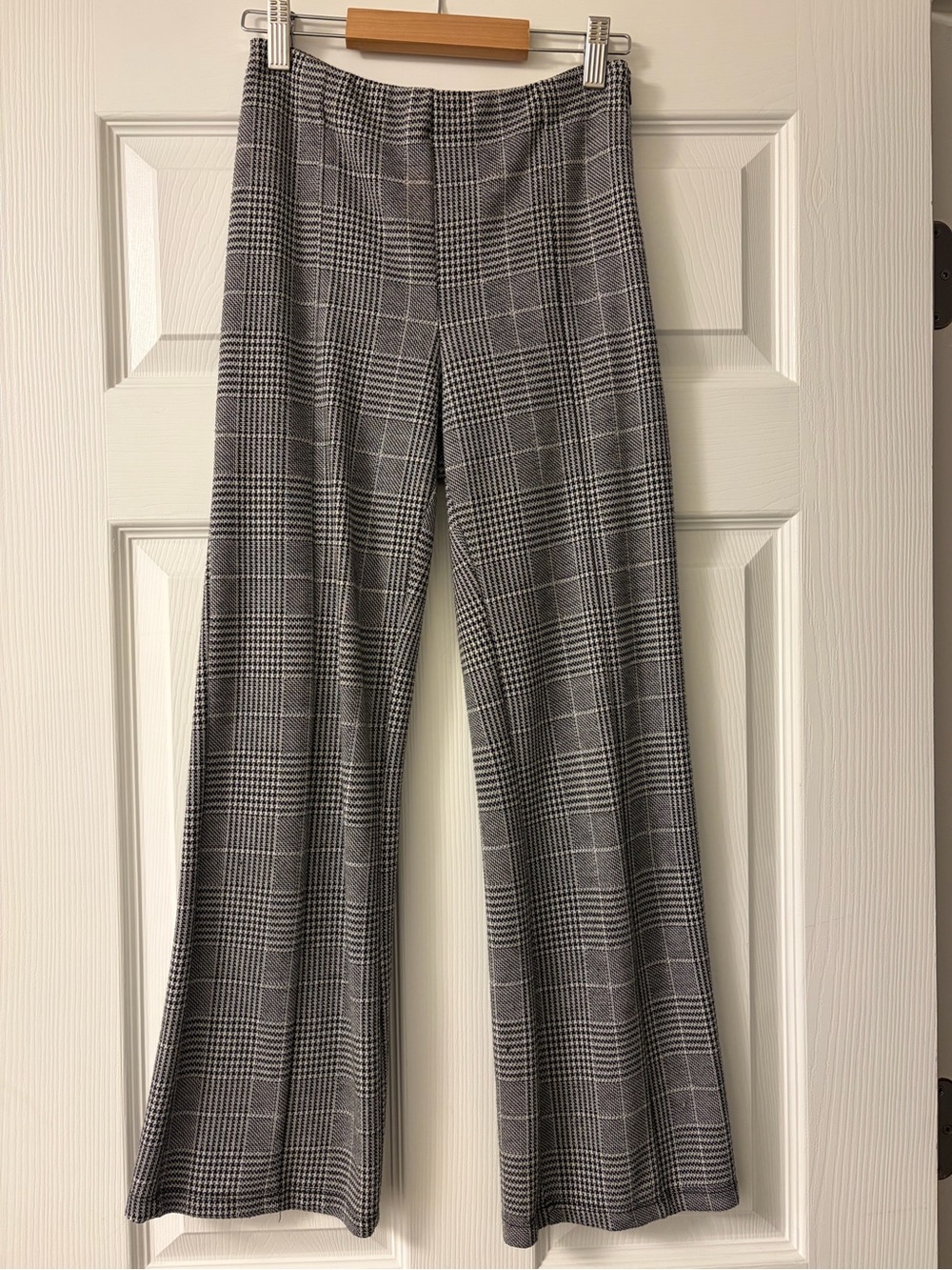 H&M Gray Plaid High-Waist Ankle-Length Pants